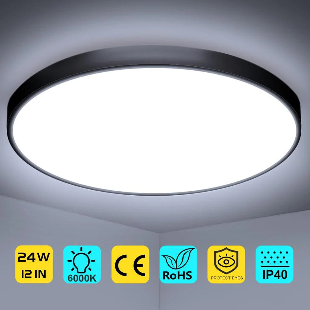 AC 220–240V Round Black LED Ceiling Light, 12W / 18W / 24W / 32W Options 3000K / 4500K / 5000K / 6500K Flush Mount Ceiling Light Local Stock (UK/DE)