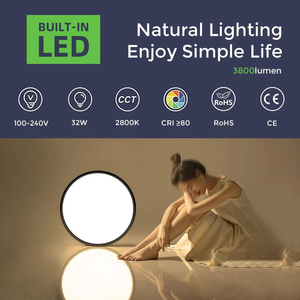 AC 220–240V Round Black LED Ceiling Light, 12W / 18W / 24W / 32W Options 3000K / 4500K / 5000K / 6500K Flush Mount Ceiling Light Local Stock (UK/DE)