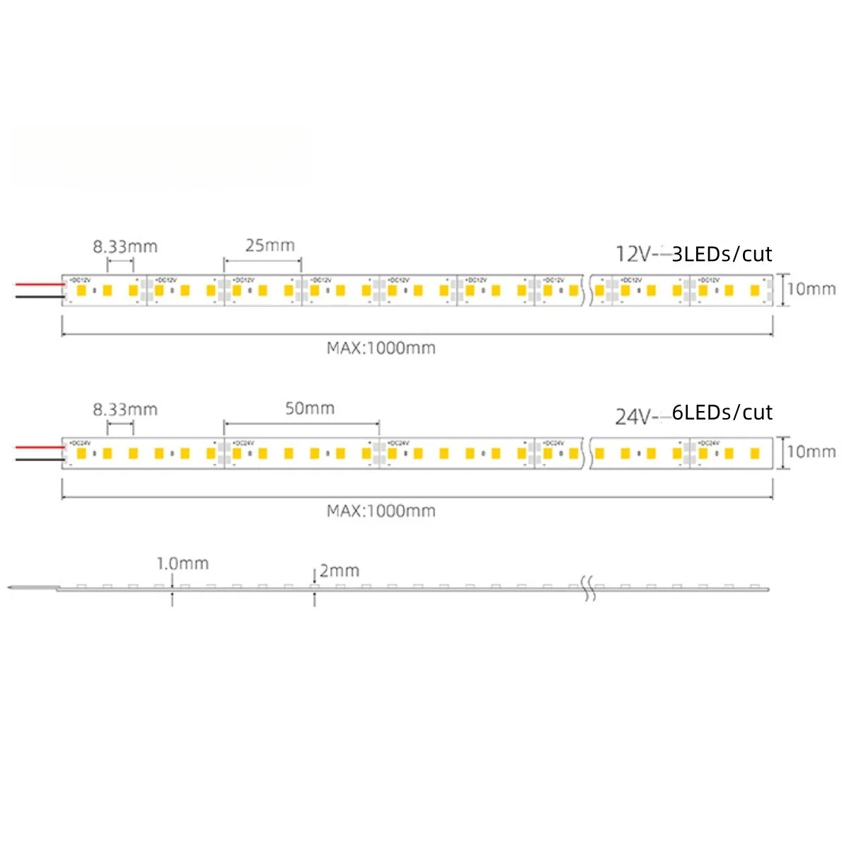 LightingWill SMD2835 10MM Wide Rigid LED Strip Light – DC12V / 24V | 12W/M | 120 LEDs/M | 10mm PCB | 1Meter Length | Warm White / Natural White / Daylight White / Cool White / Blue / Red / Green | High Brightness Indoor Lighting | 10 / 50PCS