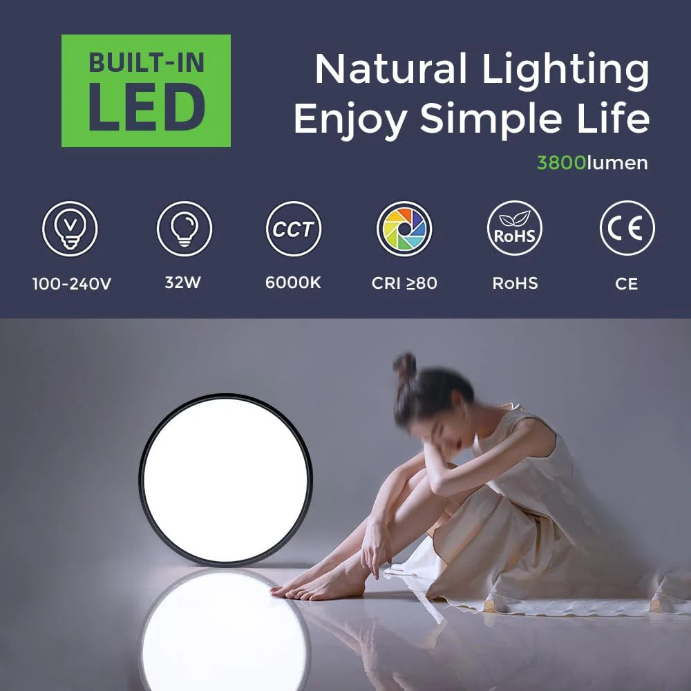 AC 220–240V Round Black LED Ceiling Light, 12W / 18W / 24W / 32W Options 3000K / 4500K / 5000K / 6500K Flush Mount Ceiling Light Local Stock (UK/DE)