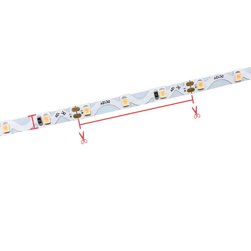 DC12V SMD2835 S-Shape LED Strip Light | 5M | 60 LEDs/m | 6mm PCB | High Brightness Low Voltage LED Tape | Non-Waterproof | Warm White / Natural White / Cool White / Red / Blue / Golden Yellow / Green / Pink | for Mirror, Kitchen Cabinet, Bedroom