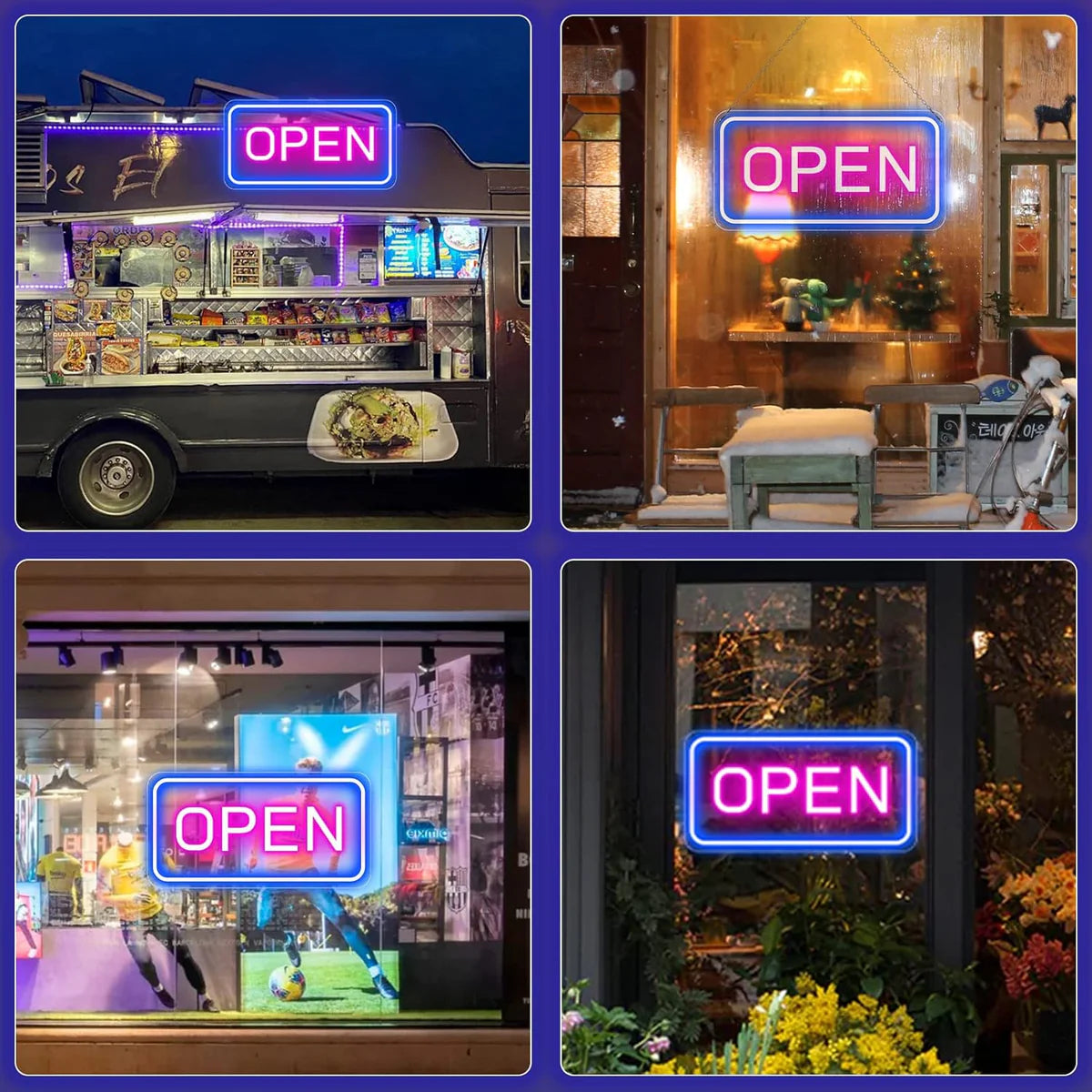 OPEN LED Neon Sign – 4 Glow Color Options | Rectangular | 16×9 / 23×12 inch | Window Hanging | Plug & Play for Storefronts