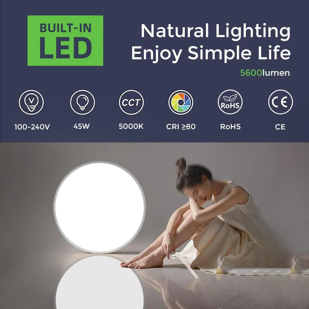 24 Inch Round 45W White LED Ceiling Light, 3000K / 4500K / 5000K / 6500K Flush Mount Ceiling Light Local Stock (US/UK/DE)