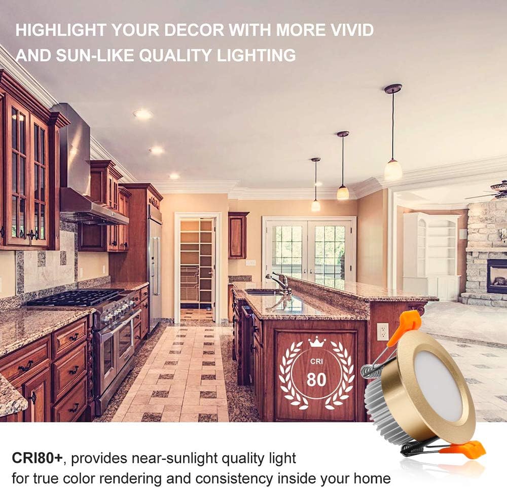 ECO-1 Series Frosted LED Downlight – Gold Housing – TRIAC Dimmable – 3W/5W – 4-Pack – 2700K–6000K – 100–130V