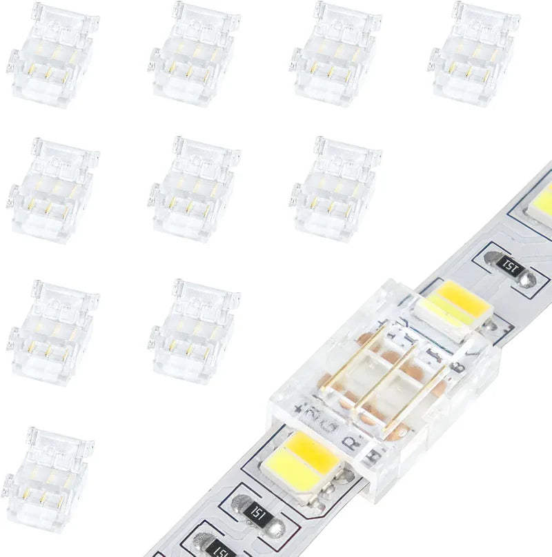 LightingWill LED Strip Connector 10mm 3Pin Transparent Solderless Clips, LED Light Strip Connector Strip to Wire Strip to Strip DC Adapter Connector for RGB IC Strip, Local Stock US UK