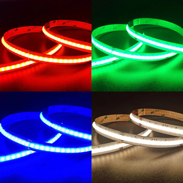 RGBW / RGBWW / RGBCCT COB LED Strip Light 12V/24V 756LEDs/M, 12mm Flexible Dot-Free LED Tape, Non-Waterproof, RGB Color Changing for Cabinet Kitchen & Office Lighting, 5M/10M Pack / Complete Kit