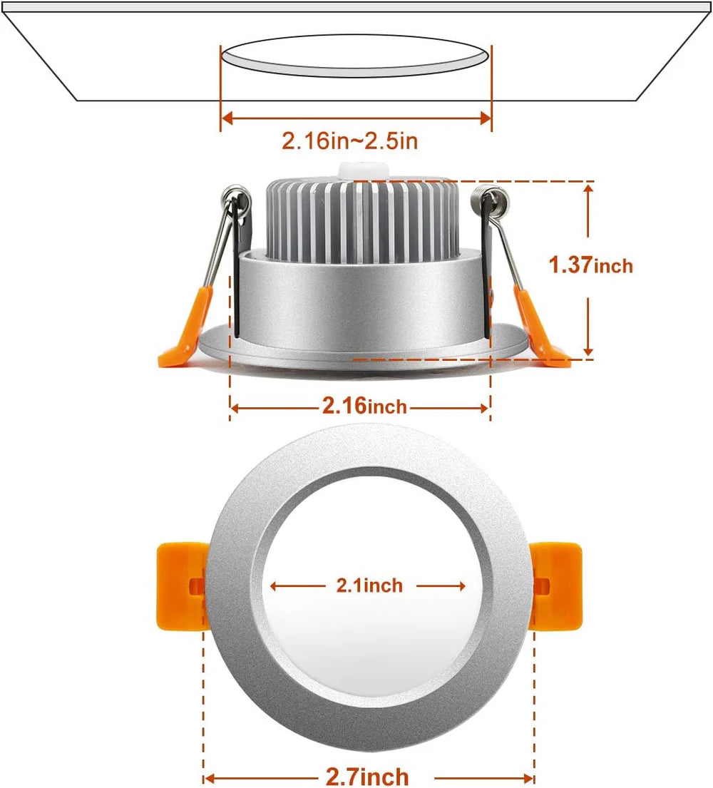 ECO-1 Series Frosted LED Downlight – Silver Housing – TRIAC Dimmable – 3W/5W – 4-Pack – 2700K–6000K – 100–130V
