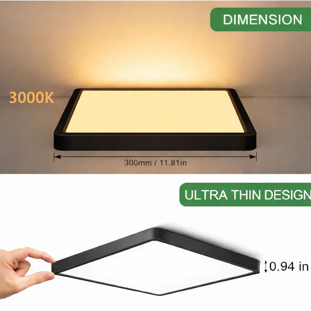 15.7 Inch 18W White / Black Square Ceiling Light – AC 110–130V | 3000K / 4500K / 5000K / 6500K | Flush Mount Ceiling Light for Modern Home Lighting | 1-Pack – Local Stock (US)
