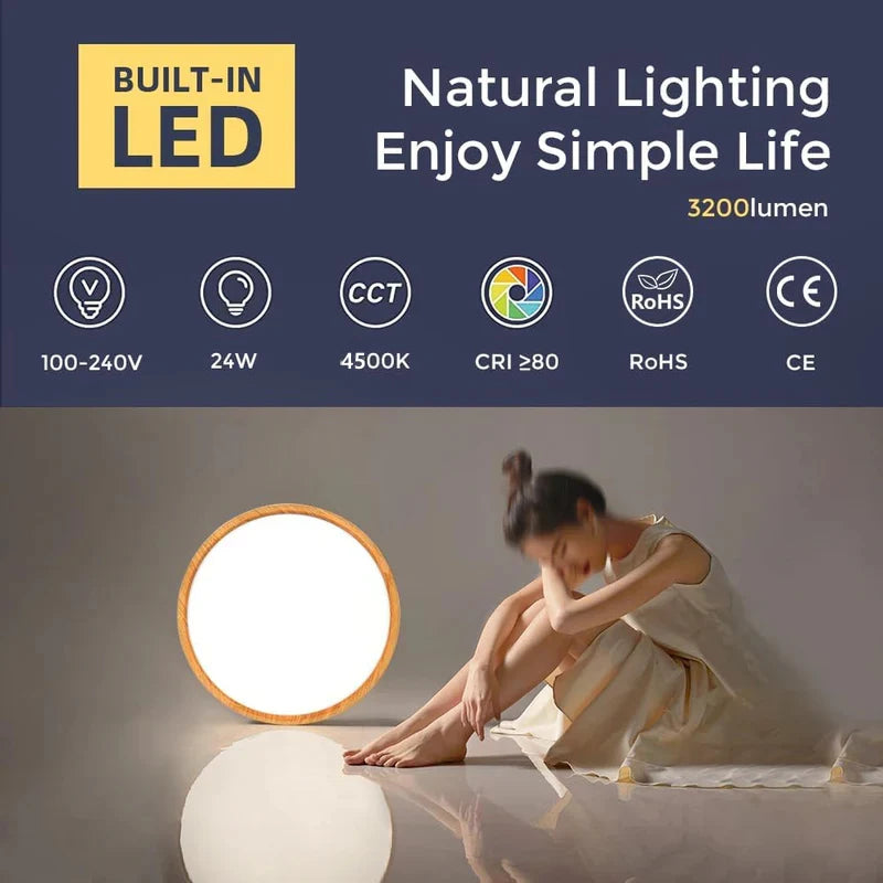 12 Inch 24W Wood Grain Round Ceiling Light – AC 220–240V | 3000K / 4500K / 5000K / 6500K | Flush Mount Ceiling Light for Warm Natural Lighting | 1-Pack – Local Stock (UK/DE)