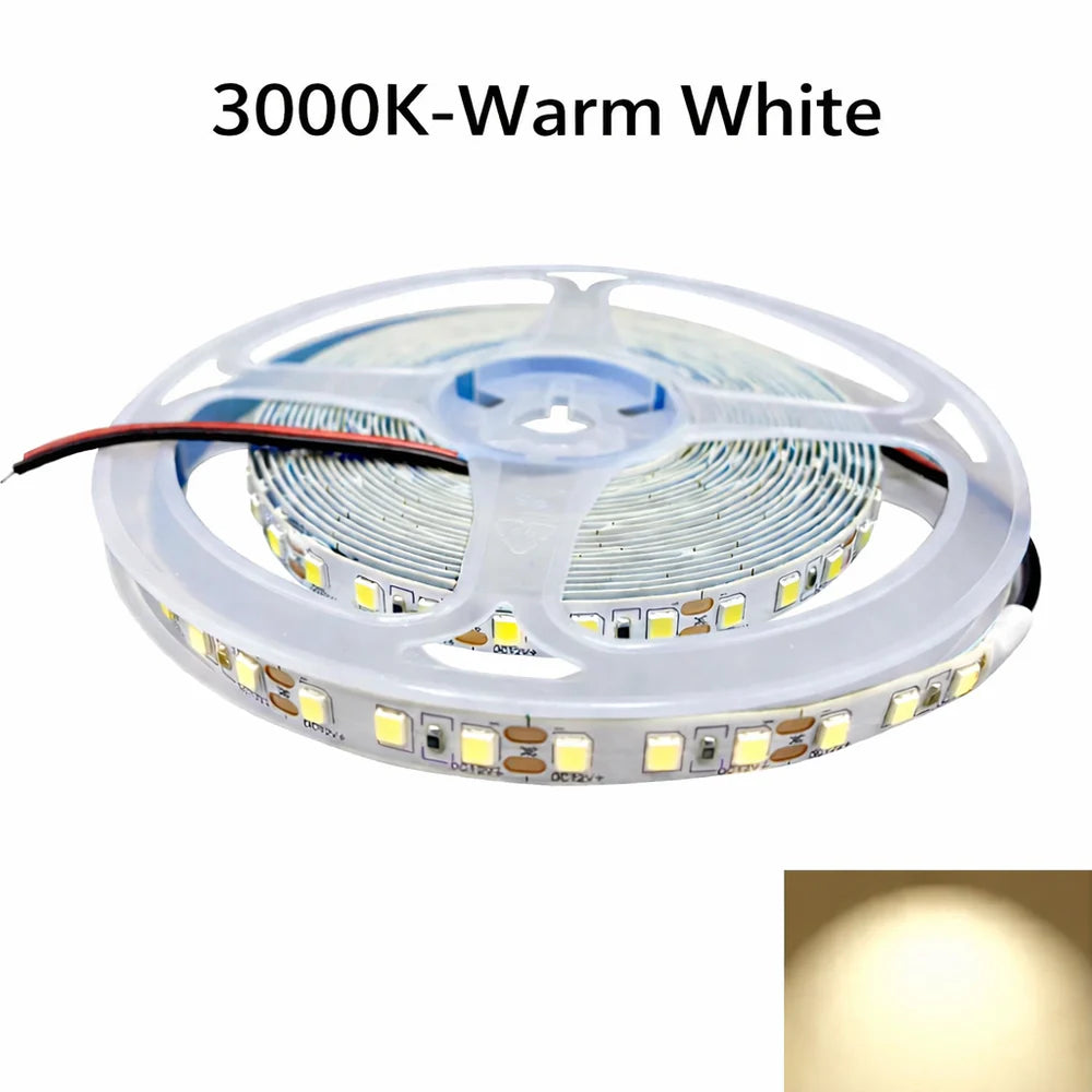 DC12V SMD2835 Single LED Strip Light 5M 120 LEDs m 8mm PCB High Brightness Low Voltage LED Tape IP00 IP67 Warm Natural Cool Blue Red Ice Blue Golden Yellow Mirror Kitchen Cabinet Bedroom