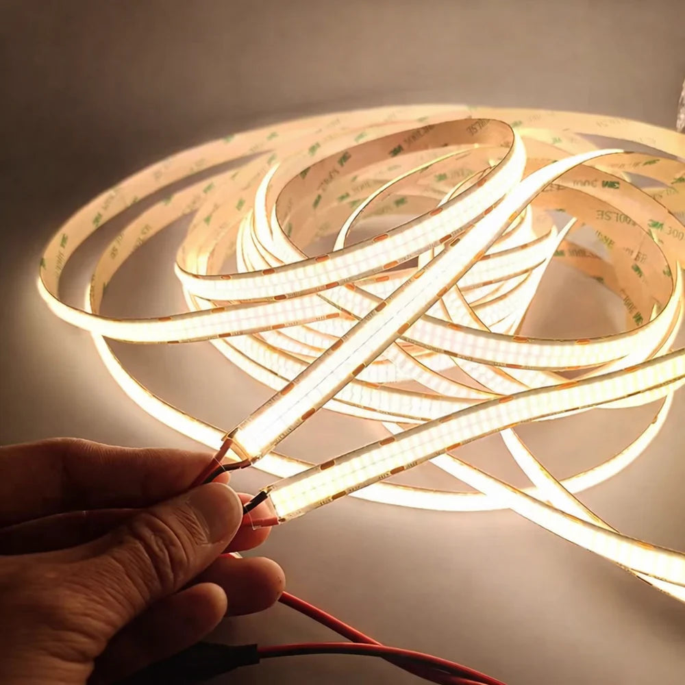 COB Flexible LED Strip Light 12V/24V 320/480LEDs/M, 8mm Flexible Dot-Free LED Tape, CRI90+ Non-Waterproof, 3000K / 4000K / 6500K / Red / Blue / Green / Pink / Yellow for Cabinet Kitchen Lighting, 5M/10M Pack