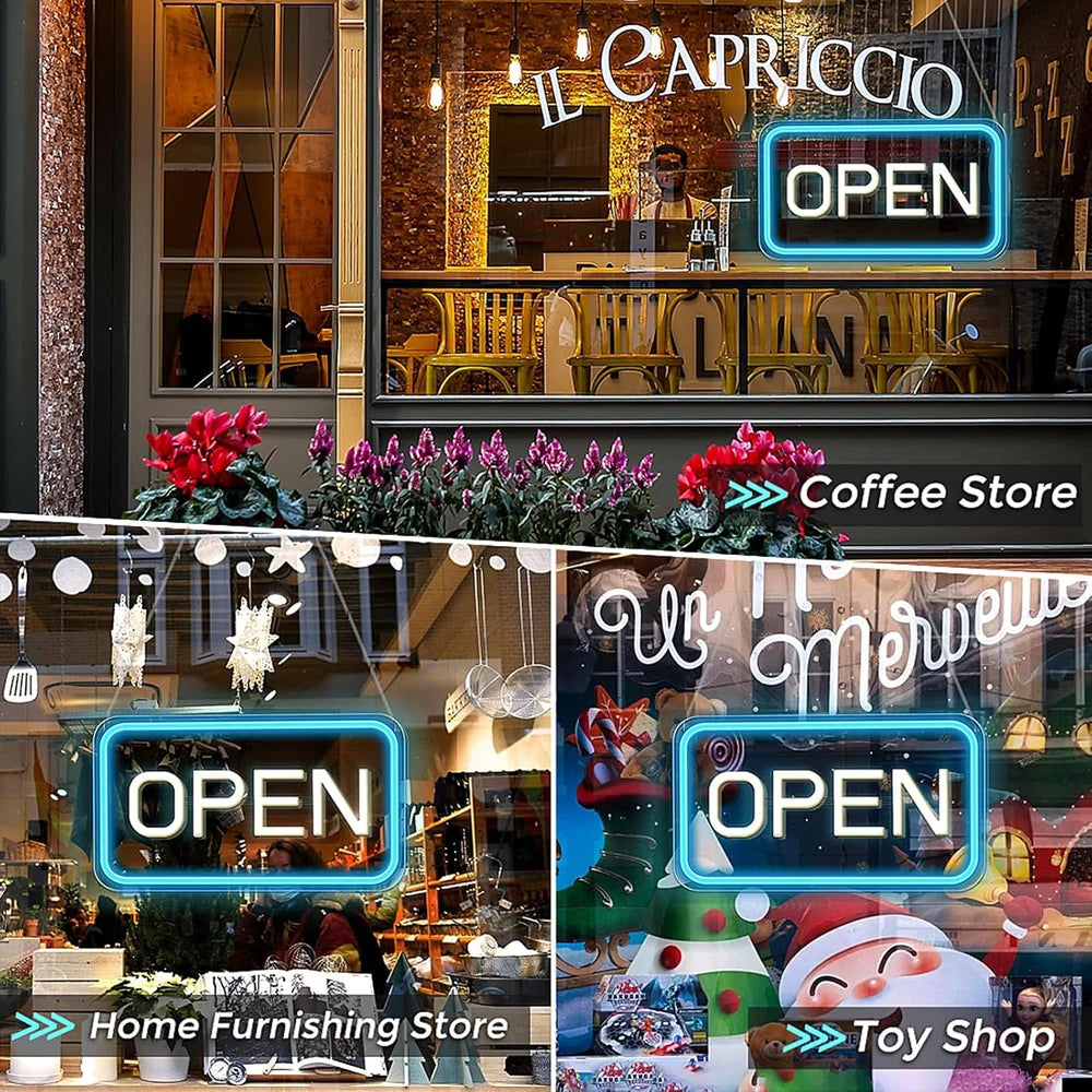 OPEN Neon Sign – 6 Color Options | USB Powered | 16×9 inch (44×24 cm) | LED Window Hanging Light for Storefronts