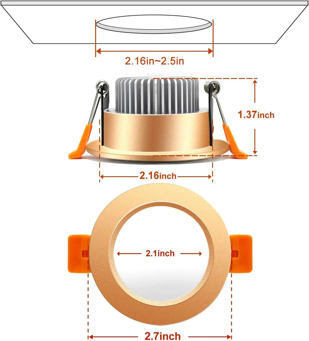 ECO-1 Series Frosted LED Downlight – Gold Housing – TRIAC Dimmable – 3W/5W – 4-Pack – 2700K–6000K – 100–130V