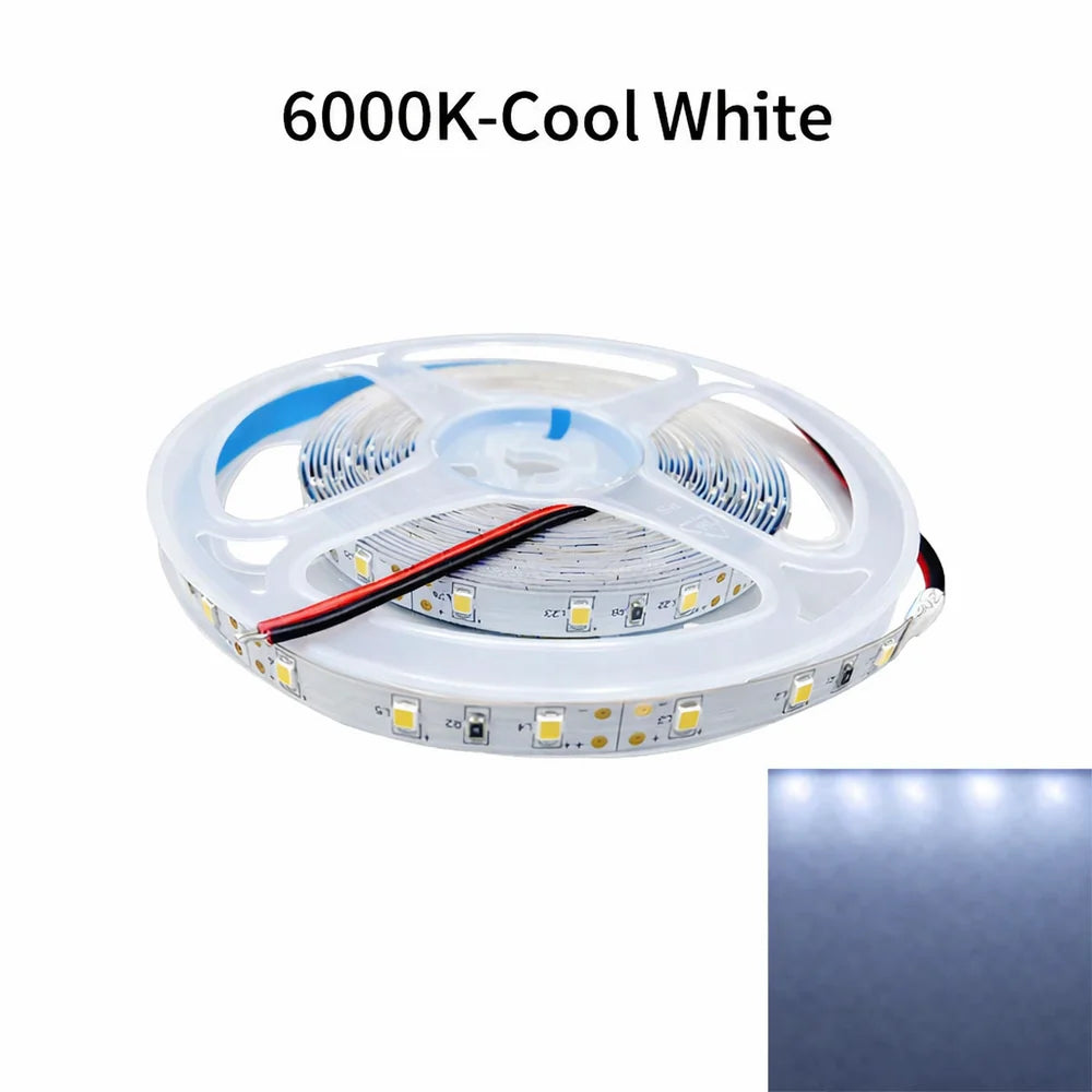 DC12V SMD2835 Single Color LED Strip Light | 5M | 60 LEDs/m | 8mm PCB | 0.2W per LED | High Brightness | IP00 / IP67 | Warm White / Natural White / Cool White / Blue | for Mirror, Kitchen Cabinet, Bedroom