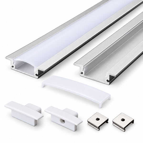 Silver 508-B 24.7 × 7mm Wall-Mount LED Aluminum Channel, 12mm Inner Width, with Milky White Cover & Installation Accessories