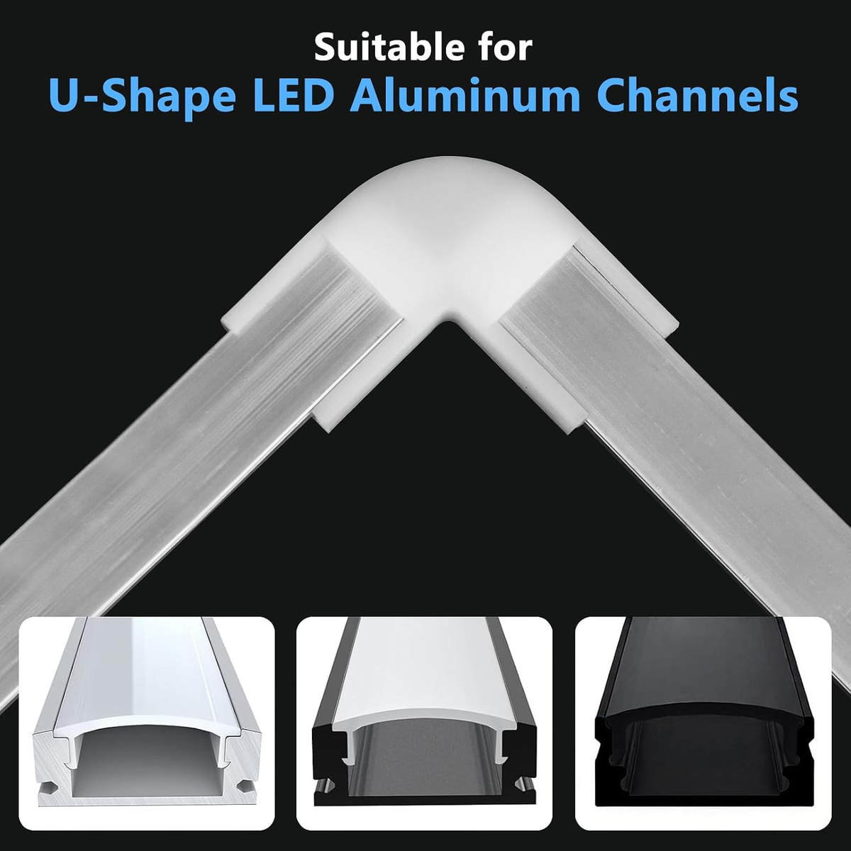 6-Pack 90° Corner Connectors for U-Shape LED Aluminum Channels with Screws