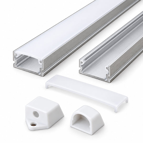Silver 510-B 13.2 × 7mm LED Aluminum Channel, 12mm Inner Width, with Milky White Cover & Installation Accessories