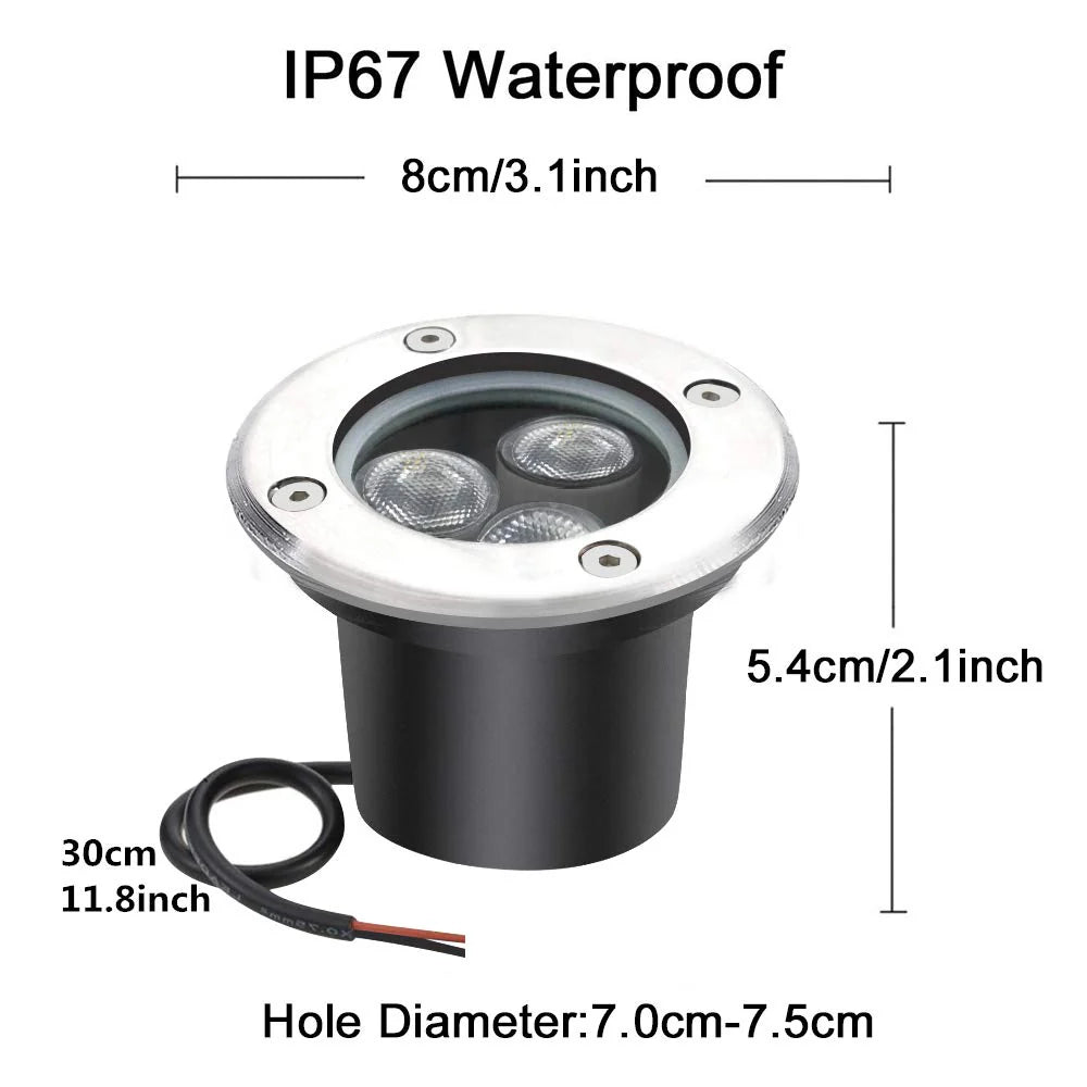 LightingWill 3W Low Voltage Inground LED Spotlight – DC 12V / 24V | 6-Pack | Warm White | IP67 Waterproof | Outdoor Landscape & Path Lighting | for Driveway, Deck, Step & Garden Lighting