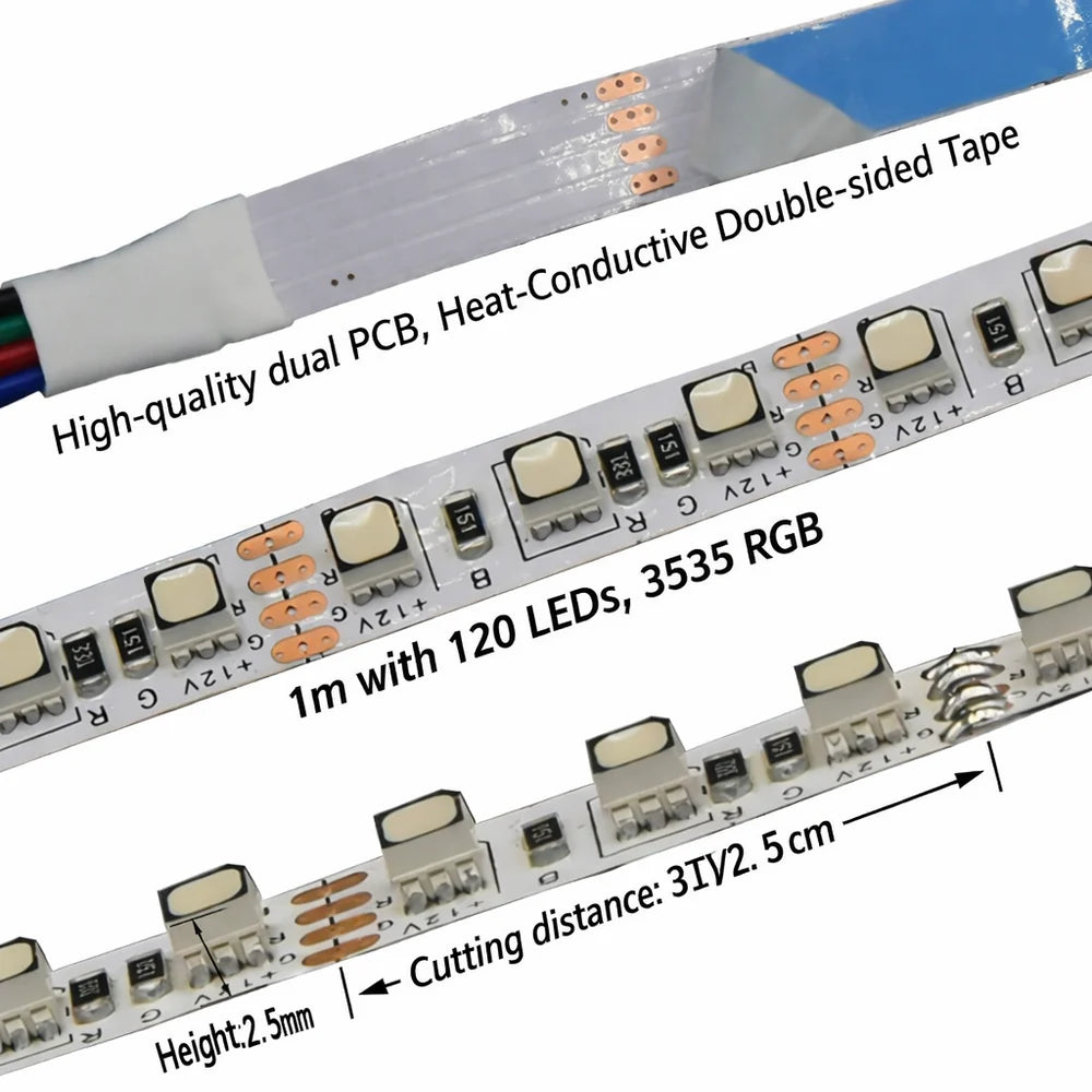 LightingWill 8MM Wide SMD3535 RGB LED Strip Light - DC12V | 120 LEDs/M | 8mm PCB | Non-Waterproof | 5/50M | for Mirror, Kitchen Cabinet, Bedroom