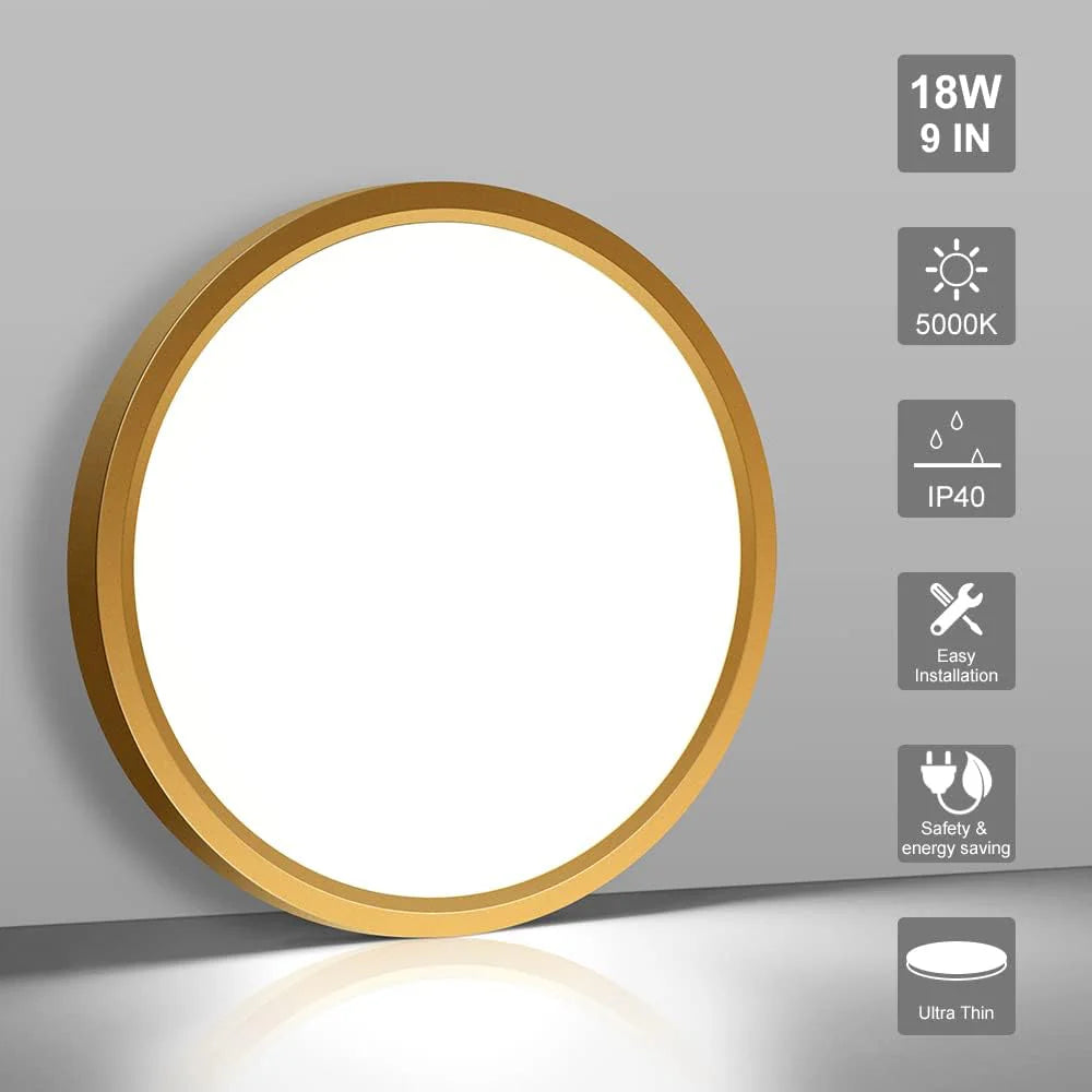 AC 110–130V Round Gold LED Ceiling Light, 18W / 24W / 32W Options 3000K / 4500K / 5000K / 6500K Flush Mount Ceiling Light Local Stock (US)