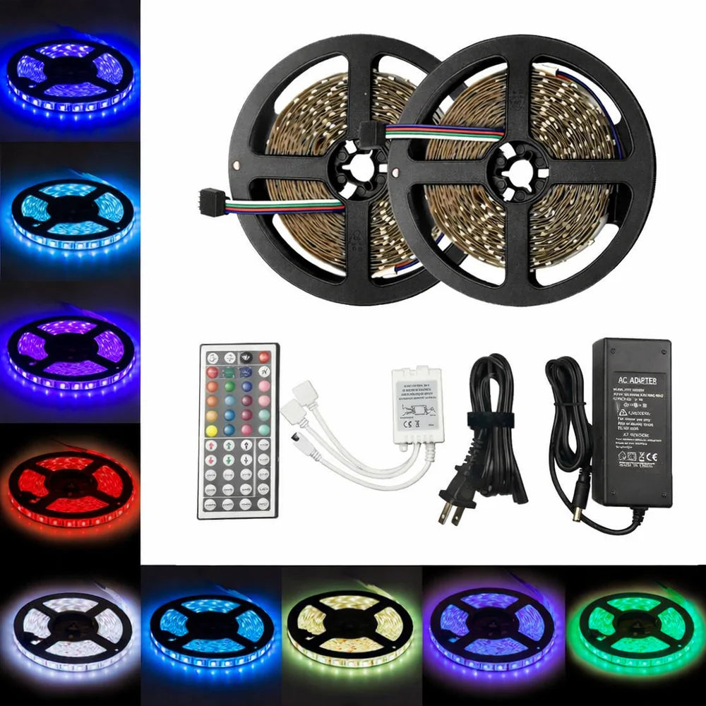 LightingWill 5M/10M SMD5050 RGB LED Strip Light Kit - DC12V | 30 / 60LEDs/M | 10mm PCB | IP00 / IP65 | 5M /10M | RGB Color Changing LED Strip Lights with Alexa, Google Assistant | 24/ 44 Keys Controller + Power Supply