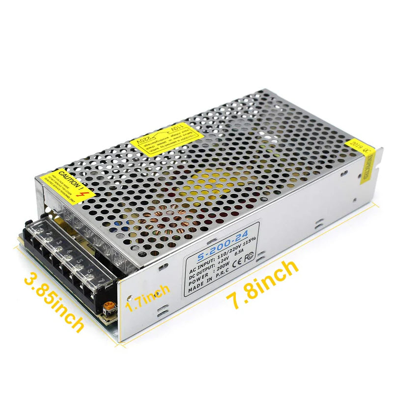 DC 12V/24V 60W–250W Switching Power Supply, AC 110/220V Input, Constant Voltage LED Driver Transformer, Metal Case with Screw Terminals, CE/FCC/RoHS Certified