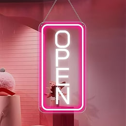 OPEN Neon LED Sign – 5 Glow Color Options | Vertical Rectangular | 16×9 / 23×12 inch | Window Hanging | Plug & Play for Storefronts