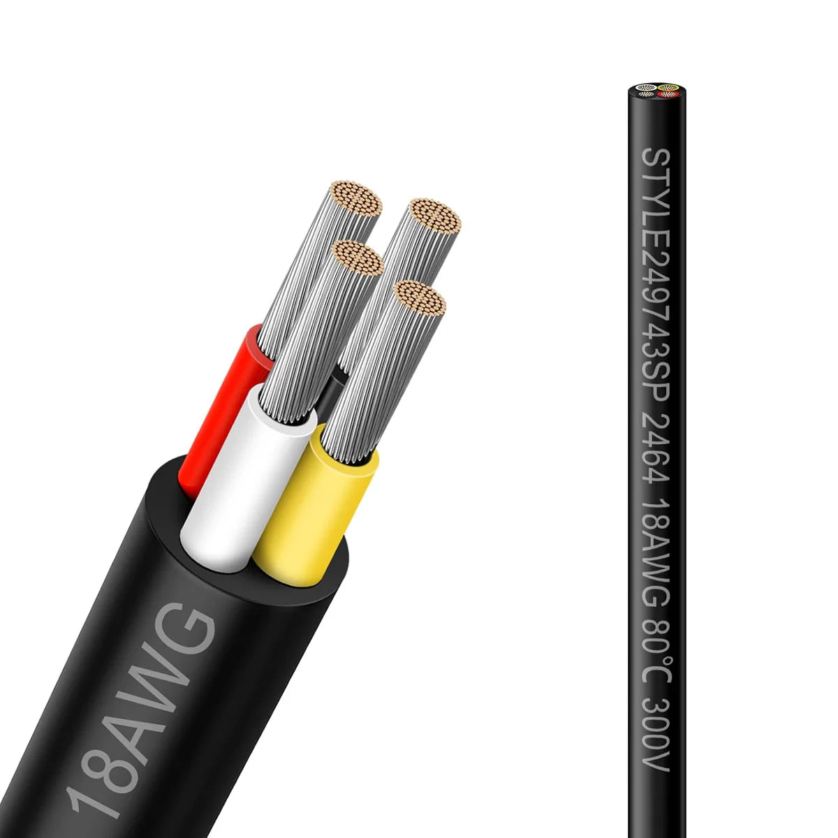 18 AWG 2/3/4/5 Conductor Black/White PVC Insulated Copper Cable – Multi-Core Flexible Wire for LED Installation – 5m (16.5ft)