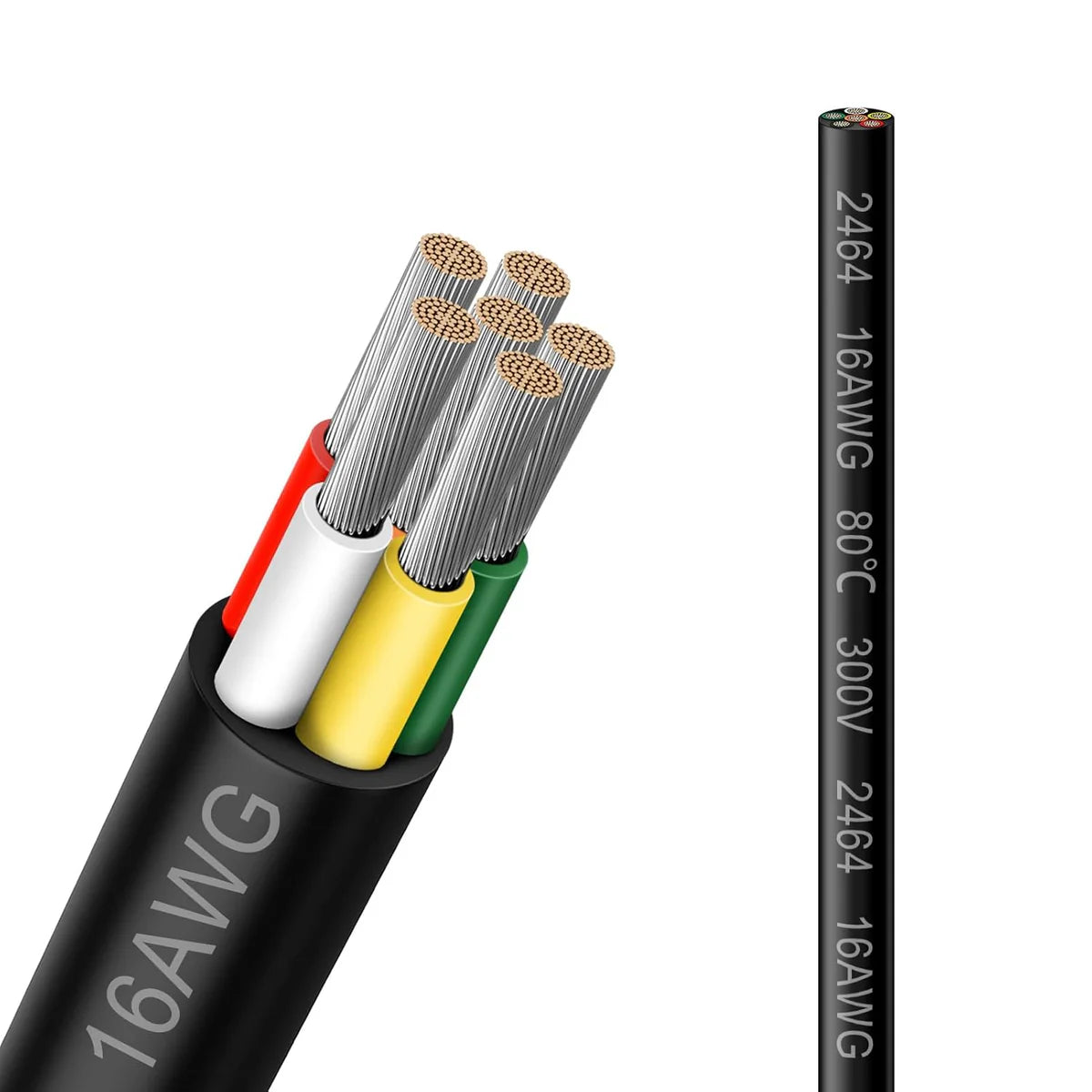 16 AWG Electrical Wire, Stranded Tinned Copper Cable, 6/7/8 Conductor Multi-Core, Black/White PVC Insulated Control Wire — 3m–50m (10ft–165ft) Options