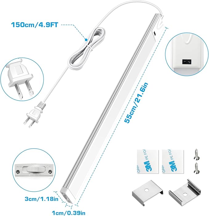 21 Inch Under Cabinet Lights with Hand Wave, Under Cabinet Lighting Motion Sensor Light Indoor, Dimmable Closet Lights 3 CCT Cabinet Lights for Kitchen, Stairs(2 Pack)