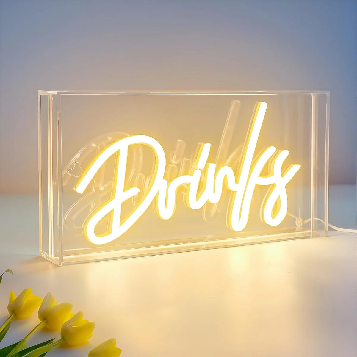 Desk Light Box – Rectangular 11.8x5.9 inch Warm White Pink USB Powered Tabletop Display Table Decor Home Bar Kitchen Club Pub Restaurant Wall Decor & Bar Cart Accessories