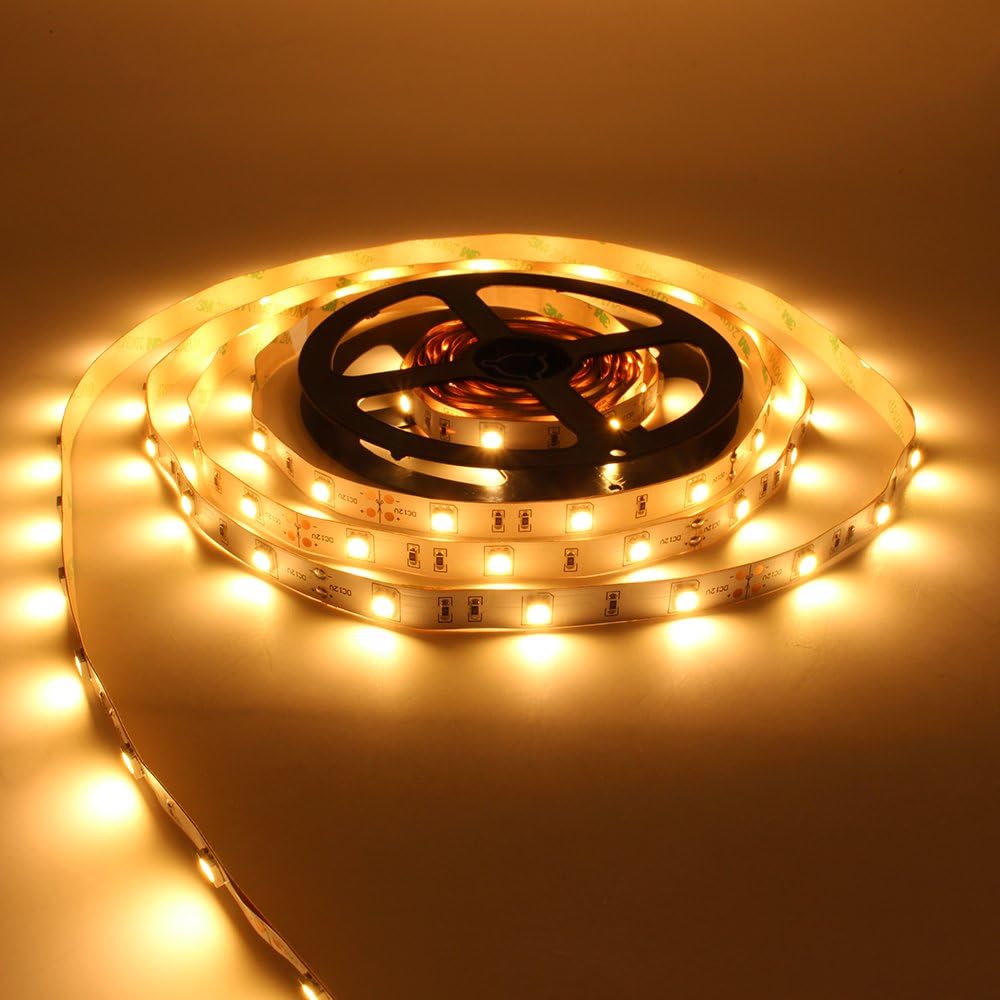 LightingWill LED Strip Lights CRI90 SMD5050 150LEDs 16.4Ft/5M Ultra Warm White 2700K-3000K DC12V 36W 30LEDs/M 7.2W/M 10mm White PCB Flexible Ribbon Strip with Adhesive Tape Non-Waterproof H5050UWW150N