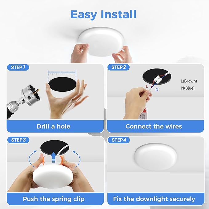 4 Inch LED Recessed Ceiling Light, 18W Recessed Light, 6500K Cool Daylight, Canless Wafer Downlight, Fits 2.5-4in Ceiling Hole with LED Driver (4 Pack)