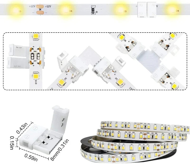 LightingWill LED Strip Connector 10mm 3Pin Transparent Solderless Clips, LED Light Strip Connector Strip to Wire Strip to Strip DC Adapter Connector for RGB IC Strip, Bulk 400pcs MOQ Factory Direct
