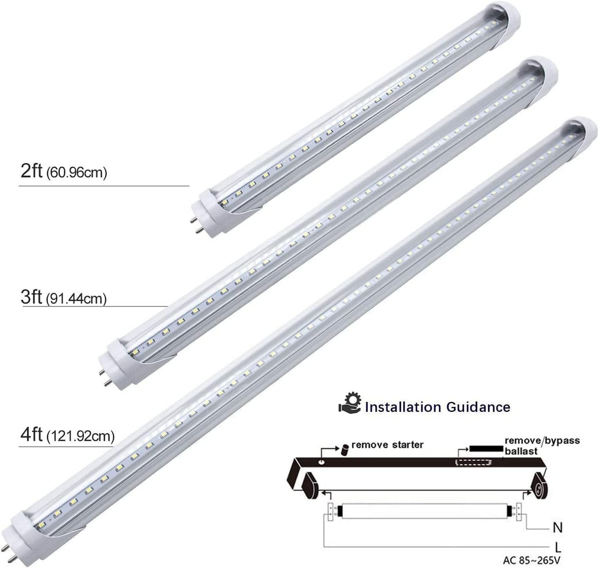 LightingWill LED T8 Light Tube 4FT, Daylight White 5000K, Dual-End Powered Ballast Bypass, 2000Lumen 18W (40W Equivalent Fluorescent Bulb Replacement), Clear Cover, AC85-265V Lighting Fixture, 1 Pack