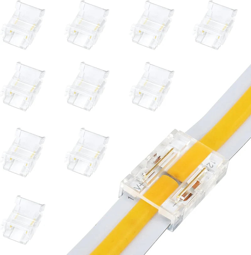 LightingWill LED Strip Connector 10mm 2Pin Transparent Solderless Clips, LED Light Strip Connector Crystal Strip to Wire Strip to Strip DC Adapter Connector, Bulk 500pcs MOQ Factory Direct
