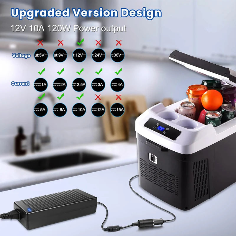 Cigarette Lighter Desktop Power Supply Adapter DC 12V 60W–120W, AC 100–240V Input Converter Transformer with US/UK Plug for Car Accessories, Air Pump, Cooler, Electronics