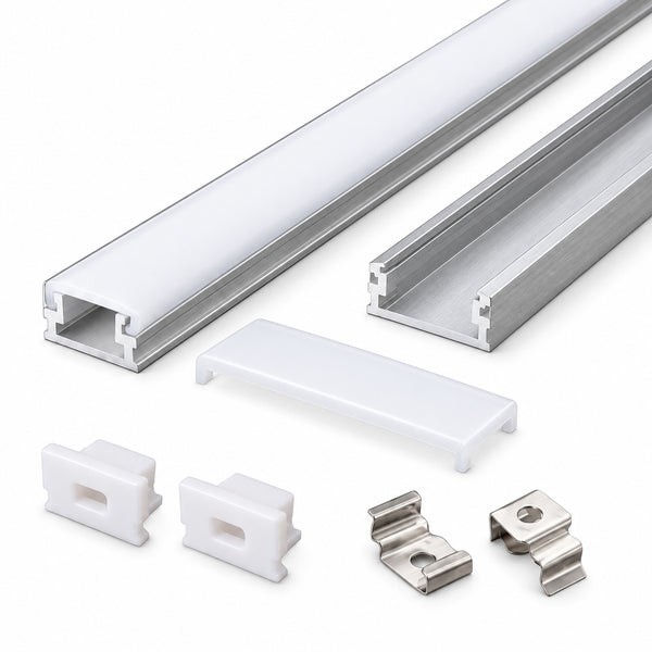 Silver 627-B 12 × 6.5mm LED Aluminum Channel, 8.8mm Inner Width, with Milky White Cover & Installation Accessories