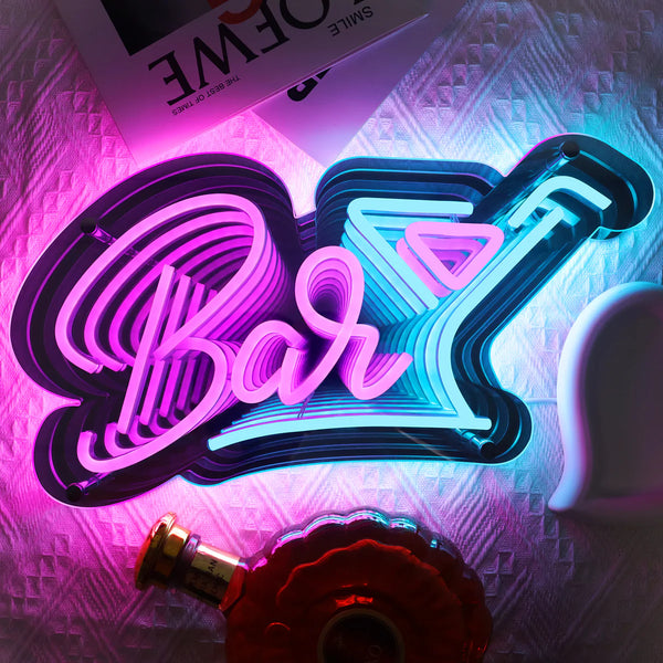LED Neon Signs – Bar LED Sign – 16.5 × 9 Inch | Pink & Ice Blue Glow | USB Powered | Hanging | Ideal for Bar, Pub, Lounge, Nightclub, Party Mood Lighting