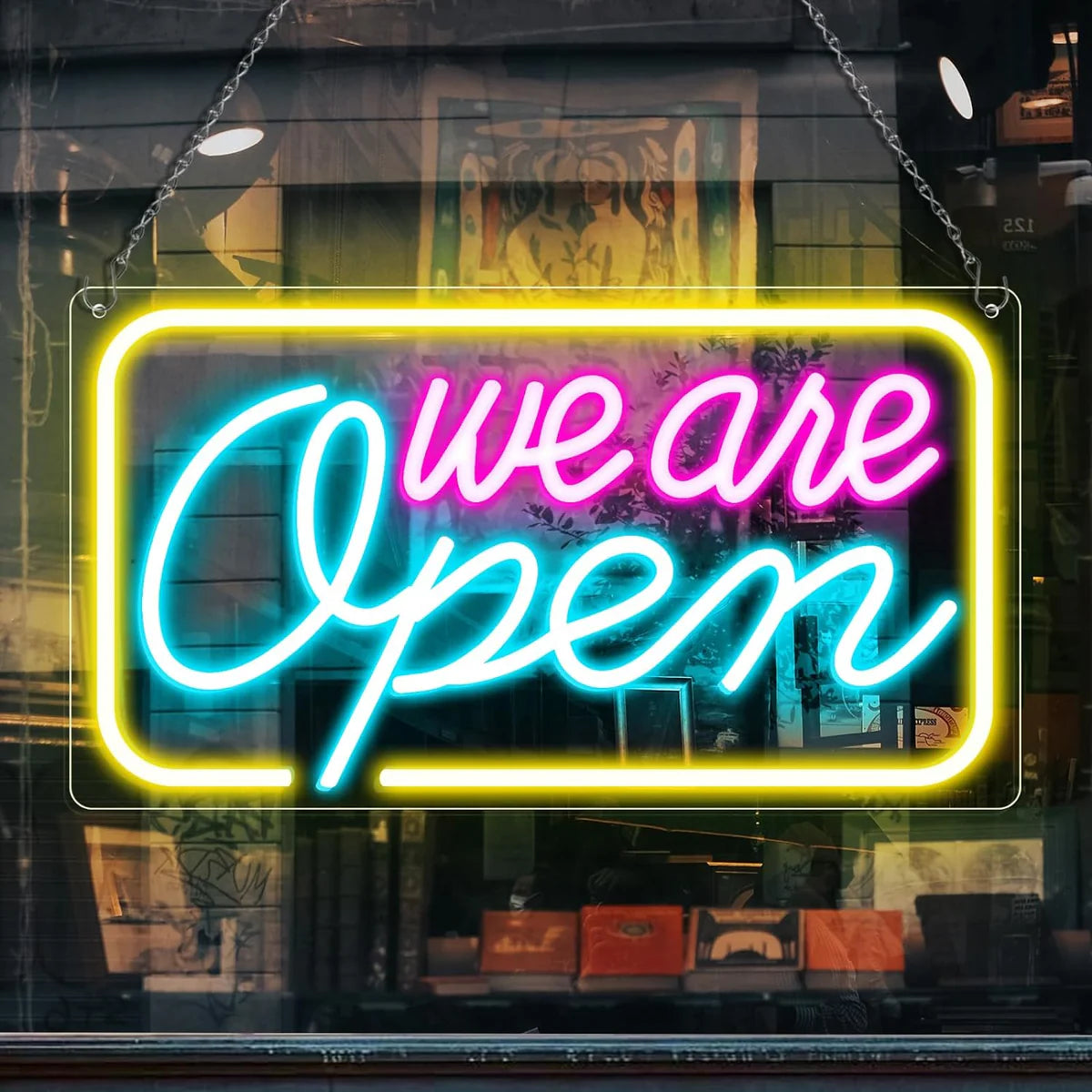 WE ARE OPEN LED Silicone LED shop signs – 16.5×9 Inch Horizontal Style 5V USB Powered Dimmable Glow Light Cafes Restaurants & Retail Shops