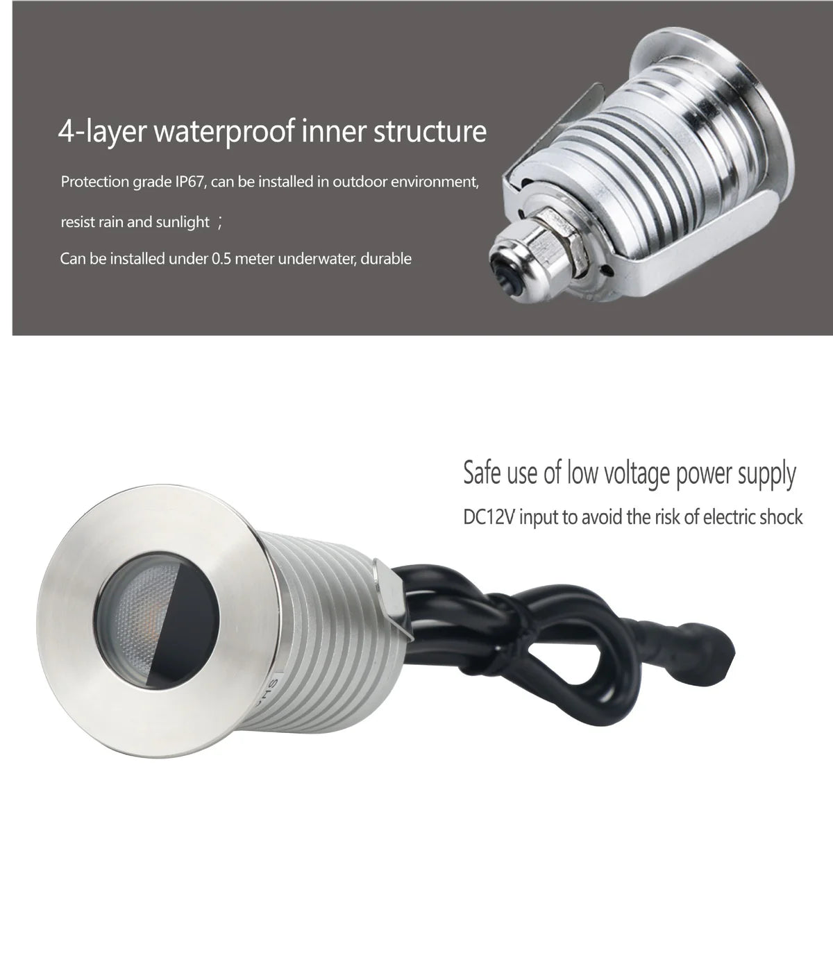 8/10-Pack Low Voltage LED Step Lights – 45° Beam Angle | 1W / 3W | 3000K / 4000K / 6000K Optional | DC12–24V | IP67 Waterproof Stainless Steel Inground Lights with Anti-glare Half Moon Lens for Deck, Pathway & Stair Lighting