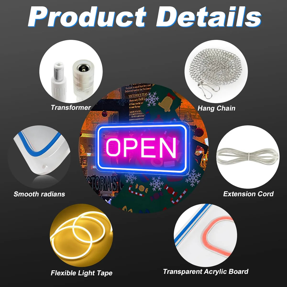 OPEN LED Neon Sign – 4 Glow Color Options | Rectangular | 16×9 / 23×12 inch | Window Hanging | Plug & Play for Storefronts