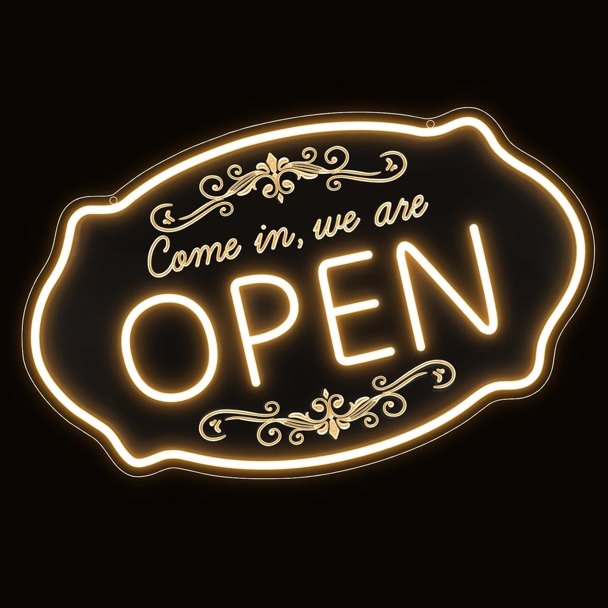WE ARE OPEN COME LED Silicone LED shop signs – 23.5×14 Inch & 16.5×10 Inch 5V USB Powered Dimmable Light Engraved Back Design Cafes Restaurants & Retail Shops