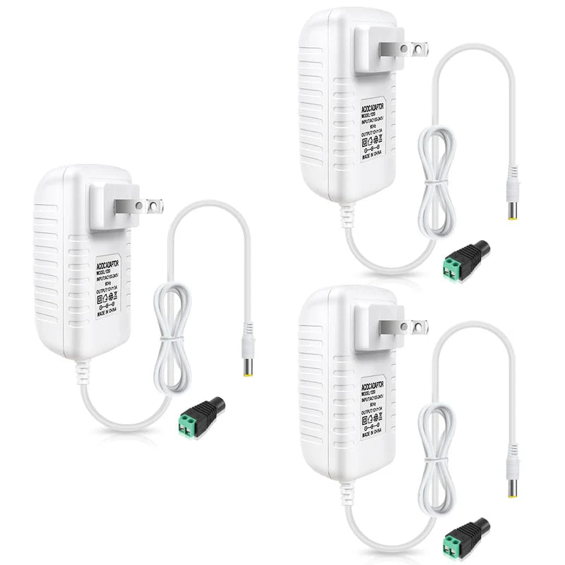 Power Supply Adapter DC 12V 12W–36W, AC 100–240V Wall Plug Transformer with US Plug, White Case LED Driver for LED Strip Lights, CCTV, Electronics