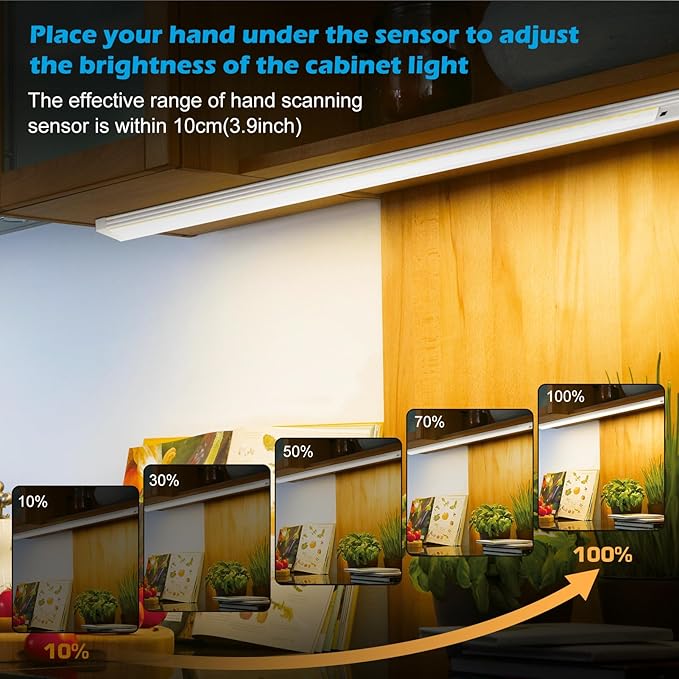 21 Inch Motion Sensor Under Cabinet Lighting, 3CCT Under Cabinet Lights Plug in, Dimmable Closet Lights with Hand Wave, Under Counter Fixtures for Kitchen(1 Pack)