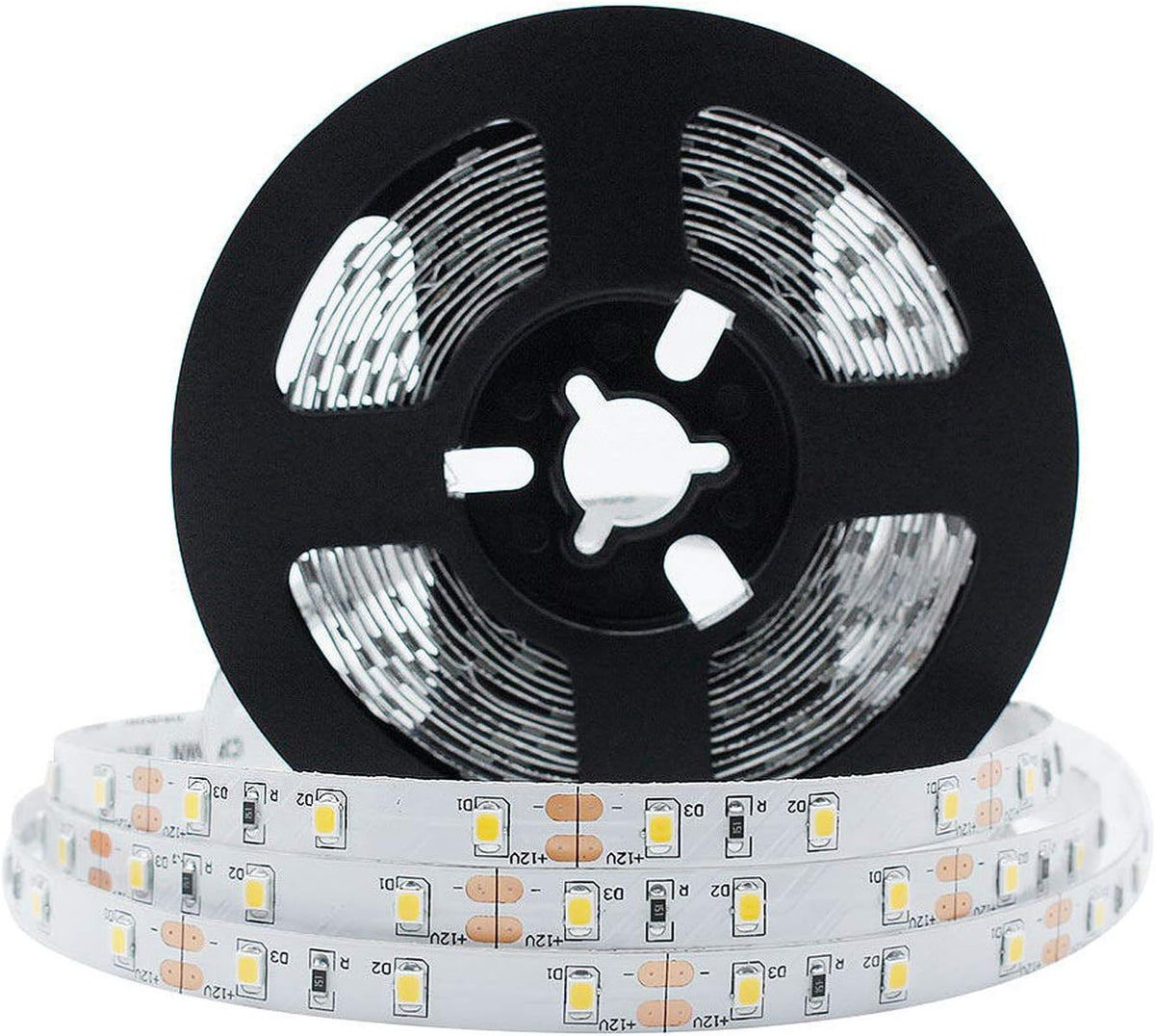 LightingWill LED Strip Light CRI90 SMD3528 16.4Ft(5M) 300LEDs Daylight White 5000K-6000K 60LEDs/M DC12V 24W 4.8W/M 8mm White PCB Flexible Ribbon Strip with Adhesive Tape Non-Waterproof H3528PW300N