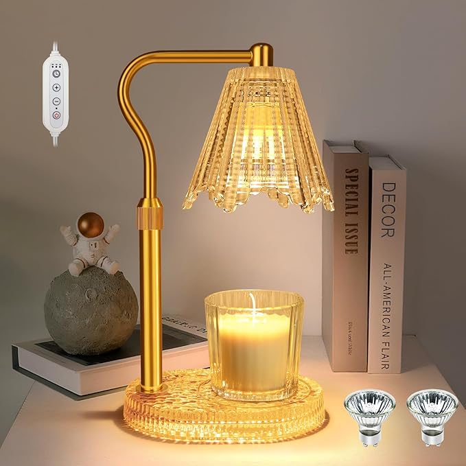 Crystal Candle Warmer Lamp Timer Adjustable Height Glass Candle Light Vintage Electric Wax Melt Warmer Dimmer Home Fragrance Décor House Warming Birthday Gifts Mom