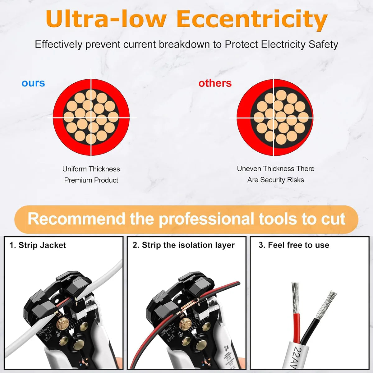 22 AWG 2/3/4/5 Conductor Black/White PVC Insulated Copper Cable – Multi-Core Flexible Wire for LED Installation – 5m (16.5ft)