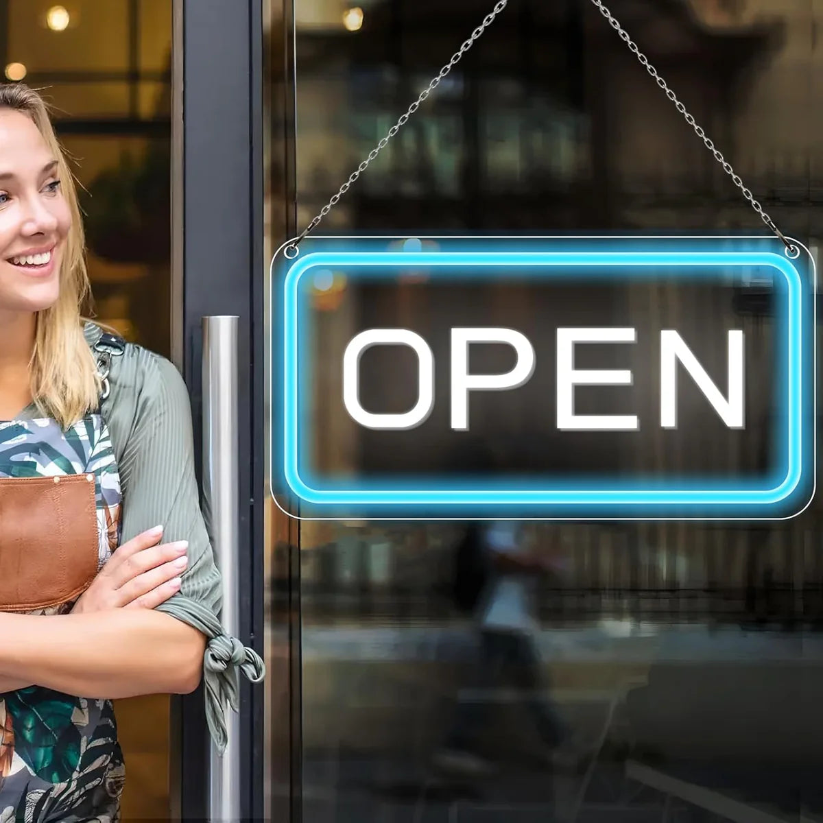 OPEN LED shop signs – USB Powered 16×9 inch 5 Options LED Window Hanging Light Cafes Restaurants & Retail Shops