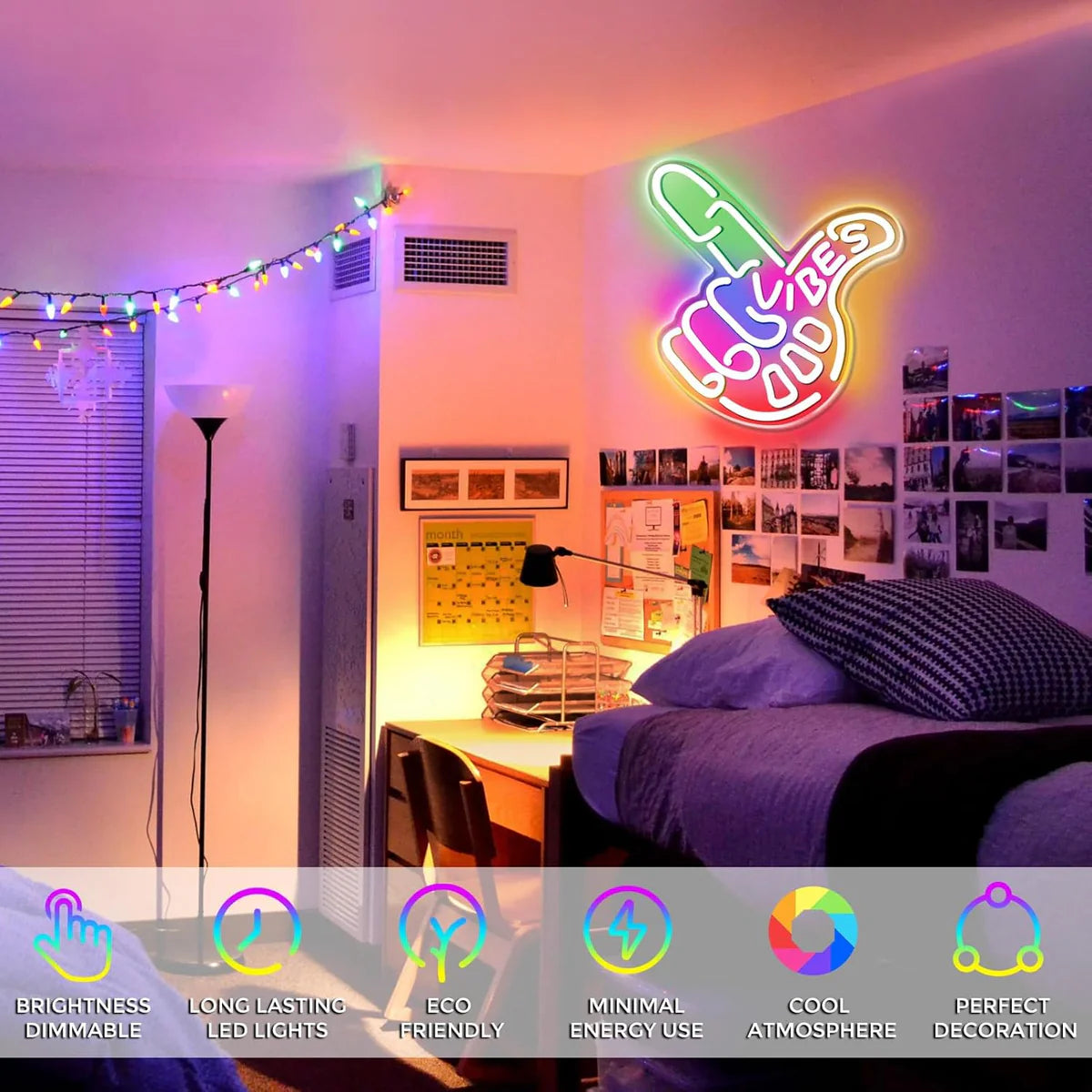 Good Vibes LED Sign – Cool Hand Sign | USB Neon Light for Wall Decor | 17×13 inch | Hanging | Ideal for Bedroom, Dorm, Lounge, Party